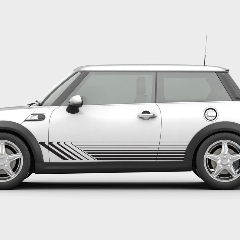 vinyl decal stripes on the side of mini cooper car